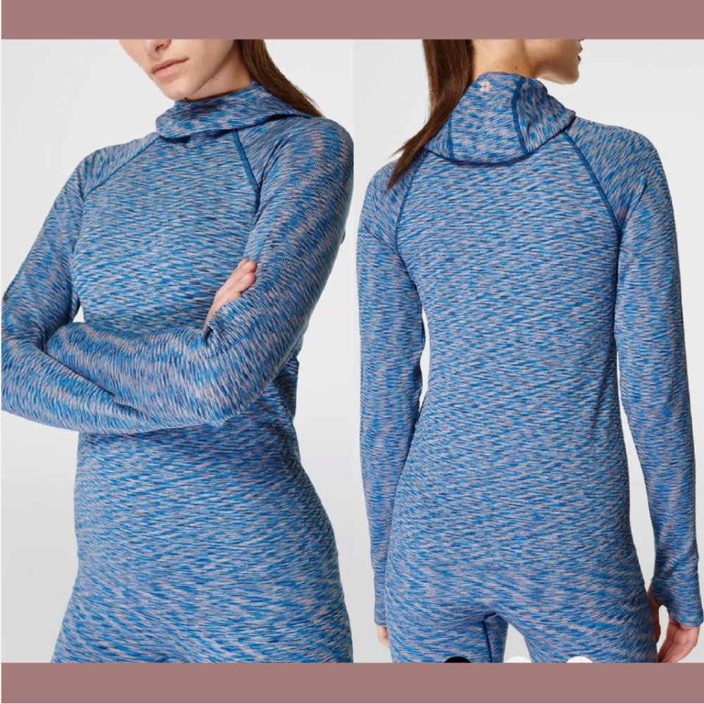 NWT $118 Sweaty Betty [ Med ] Spacedye Hooded Base Layer Top‎ Blue #6062